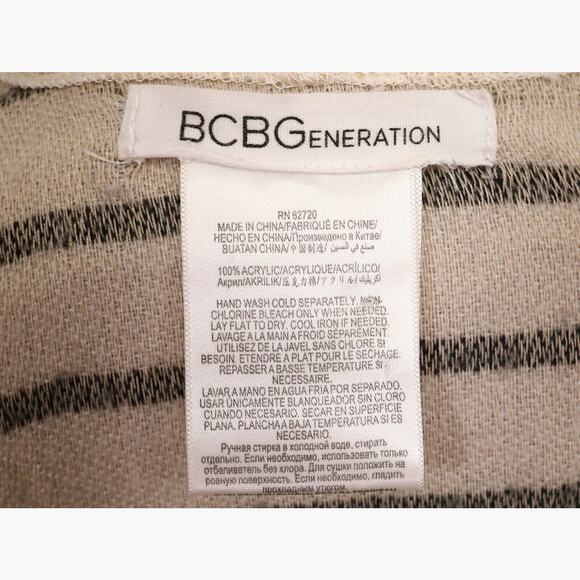 BCBGeneration Poncho Womens One Size Ivory Striped Fringe Hooded Cape bcbg - Picture 3 of 13